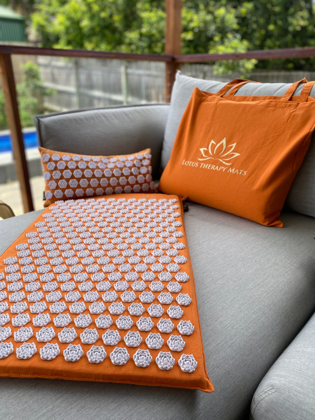 Acupressure Lotus Therapy Mat,Pillow and Bag - Orange